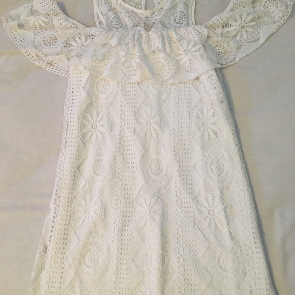 White shoulder less lace Miami dress